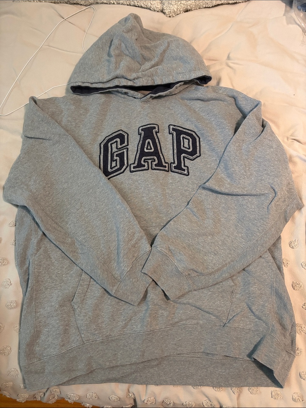 GAP Light Gray Crewneck Hoodie with Navy Logo